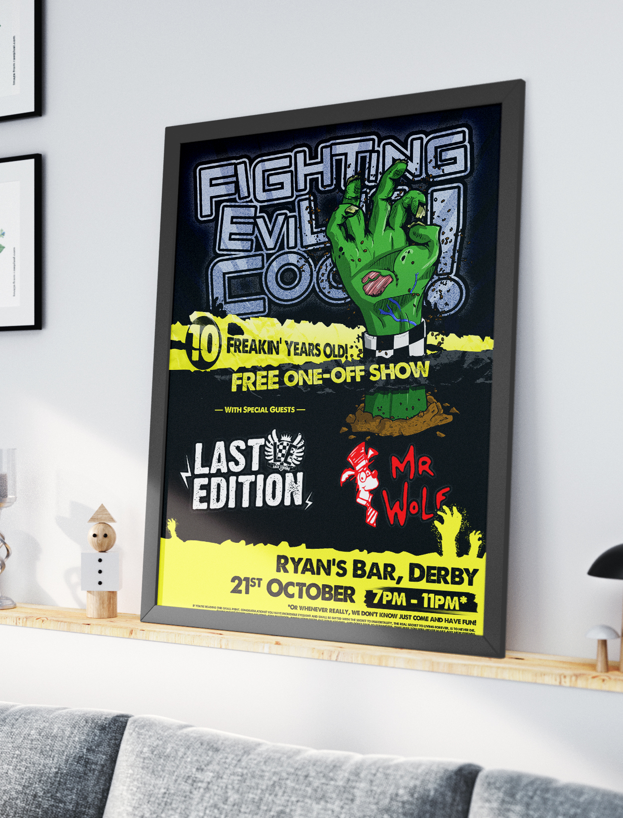 Gig poster for a local ska band 'Fighting Evil Is Cool!'.