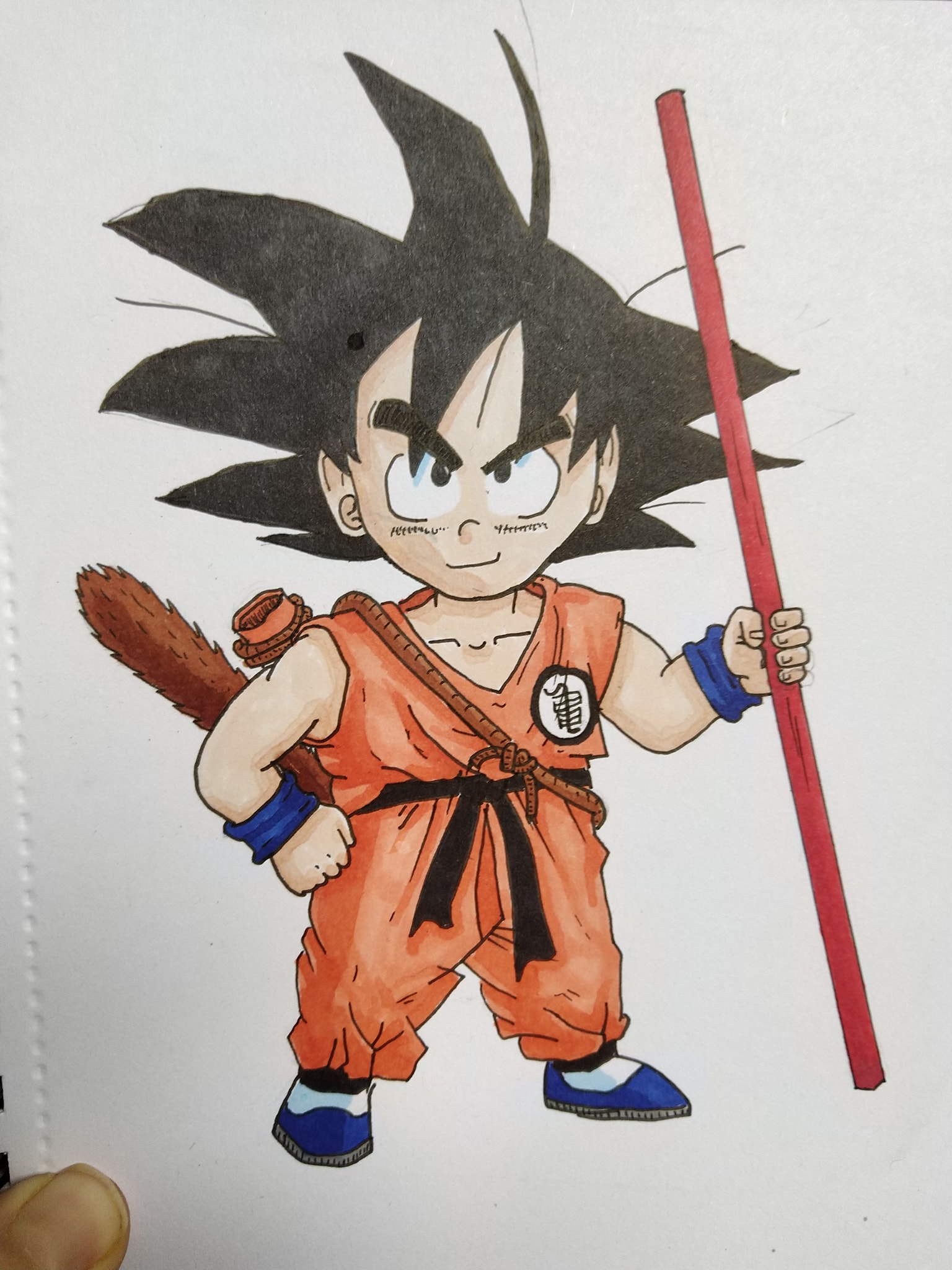 Alcohol marker illustration of Goku from the anime series 'Dragonball'.