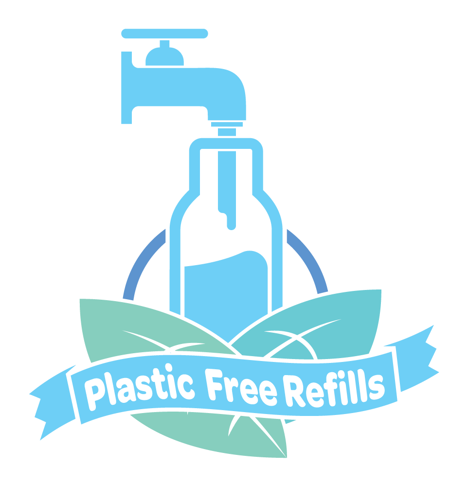 Branding design for 'Plastic Free Refills', a company specialising in eco-friendly bottle recycling.